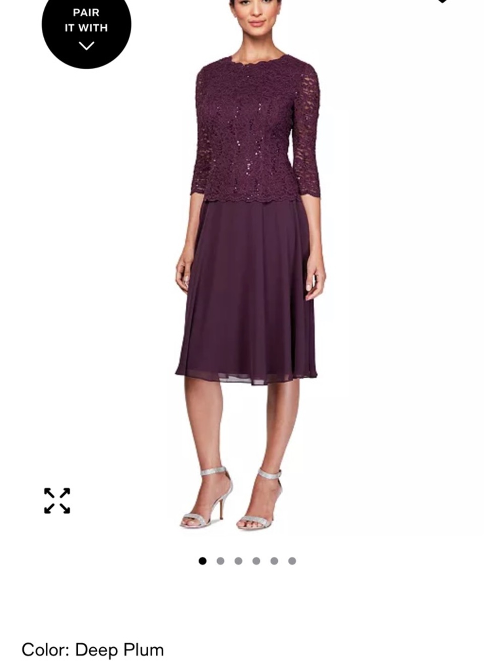 Alex Evenings Sequined Lace Contrast Midi Dress - Deep Plum